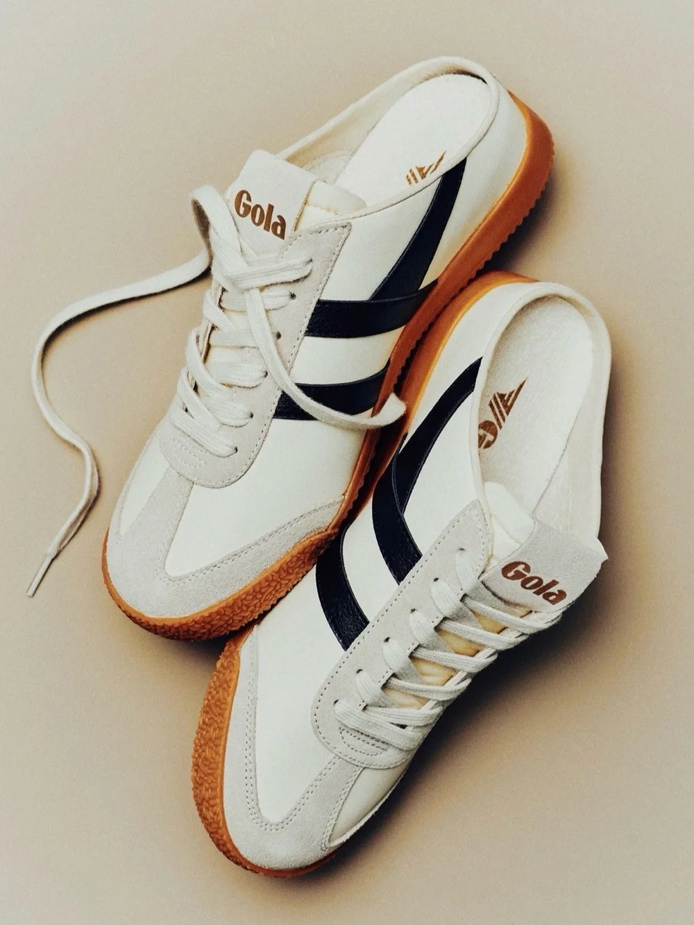 Gola (Anthropologie) Off-White Sneakers with Black Stripes and Gum Sole - Picture 1 of 7